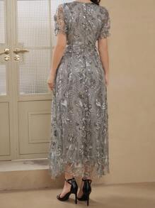 DAZY 女士长款蕾丝装饰度假连衣裙、夏季毕业礼服、婚礼宾客礼服、女士生日休闲连衣裙、女士短款连衣裙、夏季工作连衣裙、夏季加大码连衣裙、亮片连衣裙 - 銀色 - 查看 6
