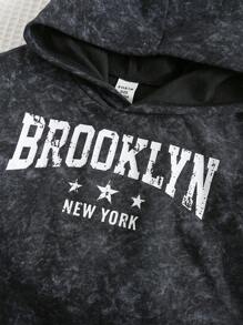 SHEIN 2 件套婴儿男孩/女孩休闲街头时尚字母图案连帽无袖背心和短裤套装，适合室内、户外、日常穿着、运动、玩耍、派对、拍照、度假、春夏季 - 黑色 - 查看 5