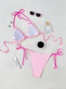 Swim Mod 性感可爱蕾丝蝴蝶结三角比基尼泳装