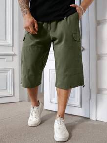 Manfinity Homme Plus Size Men's Summer Casual Solid Color Knee Length Shorts - Mint Green - View 5
