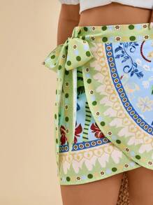 Travachic Gonna da vacanza casual con stampa tropicale e fiocco laterale, taglie grandi