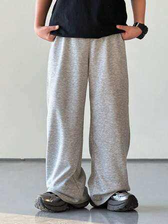 SHEIN 1 件青少年男孩休闲运动学院直筒宽松灰色长裤适合返校适合生日派对、晚会、表演、婚礼、洗礼、开幕式日常适合日常使用适合上学适合旅行适合运动适合春夏季节