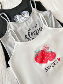 SHEIN Bộ 3 áo yếm và quần short in họa tiết thường ngày - Nhiều màu - Xem 5