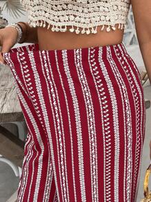 SHEIN VCAY Pantalones holgados a rayas negras y blancas de talla grande, estilo vacacional - Burdeos - Ver 4