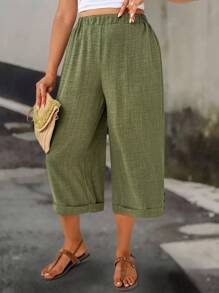 EMERY ROSE Große Größen lässige einfarbige lose weite Hose, Sommer - Grün - Übersicht 4