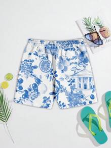 Genlund Men's Casual Fruit Graphic Solid Color Shorts, Holiday Vacation - Multicolor - View 4