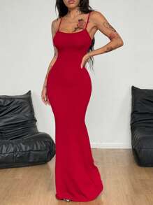 Coolane 女士春夏节日日常约会夜弹力长裙 - 酒紅色 - 查看 5