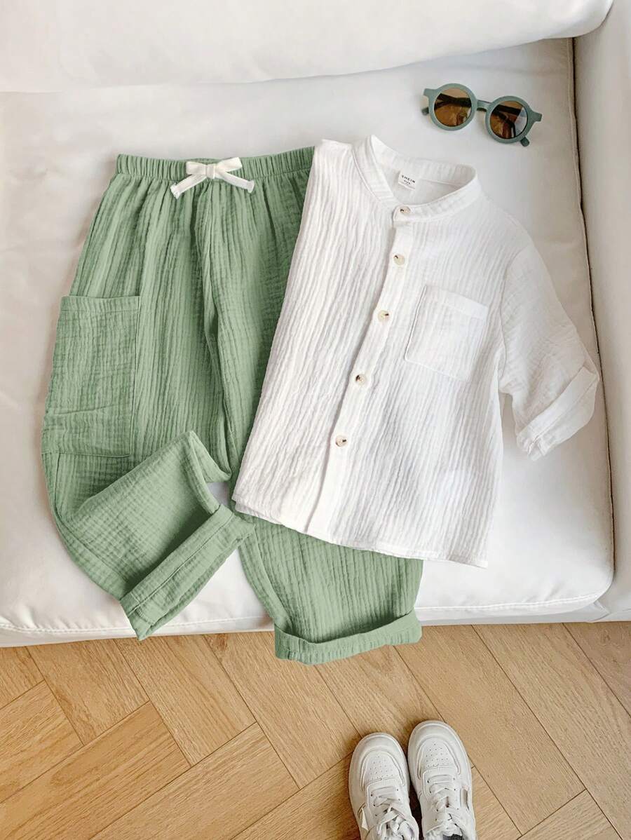 Set di maglietta a maniche corte con tessuto effetto e pantaloni più lunghi con tasche, adatto per i ragazzi, per l'uso quotidiano, commuting, scuola, vacanze, sport, primavera/estate