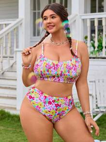 Swim Mod Set di costumi da bagno di design floreale taglie forti, ideale per le vacanze