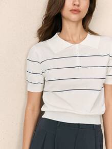 BizChic Women's White Polo Collar Knit Sweater, Urban Commute Business Casual Basic Top, Elegant Outerwear - White - View 2