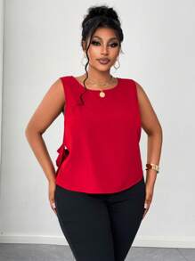 Maweii Plus Size Woven Casual Simple Elegant Bow Strap Camisole - Red - View 5