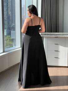 NU&NOW 加大码梭织性感度假两件套：带肩带的连体裤 - 黑色 - 查看 7