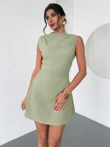 Firerie 女士优雅简约褶皱 A 字迷你连衣裙，浪漫甜美日常通勤婚礼派对音乐节节日装，红色背心短裙 - 薄荷綠 - 查看 4