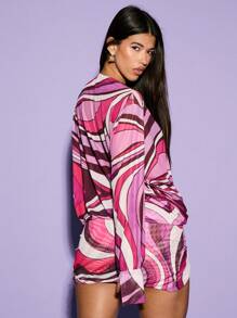 KIZN V 领印花网眼迷你连衣裙 Ibiza - 彩色 - 查看 2