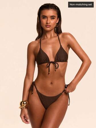 SHEIN BAE Damen Bikinihose, sexy eleganter Vintage-Stil Bikinihose mit seitlicher Bindung und Metallperlen Verzierung für Frühling Sommer Urlaubsparty