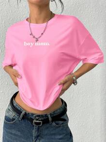 INAWLY T-shirt casual e ampia da donna con stampa a lettere, collo tondo, maniche corte, ideale per la Festa della Mamma, per l'estate