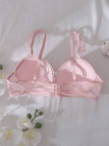 Dream Adore 3/4 罩杯聚拢加厚文胸，交叉肩带，蝴蝶结，透视心形内衣，带刺绣饰边和荷叶边，可爱女士内衣，粉色，卡哇伊 - 粉色 - 查看 2