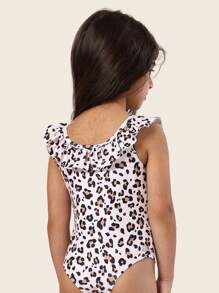 SUMWON 豹纹荷叶边露肩连体泳衣 女孩沙滩泳池夏季度假泳装 运动泳衣 休闲 - 彩色 - 查看 2