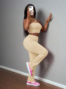 Slaydiva Women Two Pieces Outfits For Daily Wear - Apricot - View 4