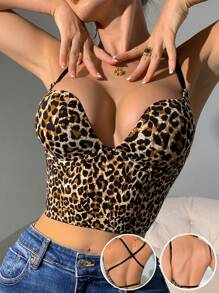 女士豹纹性感吊带背心，适合所有季节 - 棕色 - 查看 1