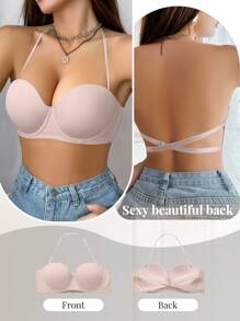 女士可调节无肩带简约钢圈文胸 - 淺粉色 - 查看 2