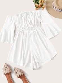 SHEIN VCAY 夏季大码优雅露肩长袖连体裤 - 白色 - 查看 3