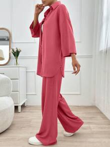EURMUSE 2pcs Fashionable Summer Two-Piece Set (Top And Pants) - Rusty Rose - View 6