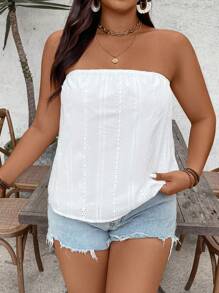 SHEIN VCAY Plus Size Women Solid Color Casual Top, Suitable For Summer - White - View 4
