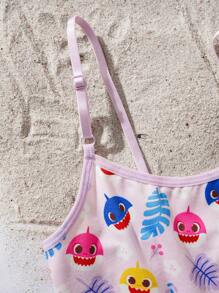 BABY SHARK X SHEIN 2pcs/Set Tween Girl Cartoon Shark Print Cami Top And Boyshorts Underwear Set,Soft & Comfortable - Baby Pink - View 14