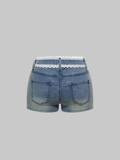 J-Fashion Lace Trim Sexy Mini Women Denim Shorts
