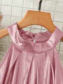 SHEIN Clasi 女士金色 A 字形无袖连衣裙，优雅时尚，适合日常通勤和派对 - 粉色 - 查看 4