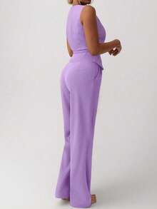 Aloruh Elegant Solid Color Versatile Commuter Suit Jacket, Vest And Pants 2 Pieces Set - Purple - View 6