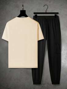 Manfinity Homme 2pcs Men's Contrast Color Pocket Short Sleeve T-Shirt And Shorts Casual Set