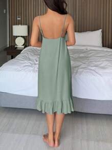 DAZY Camisón de mujer de unicolor con parches de encaje sin mangas