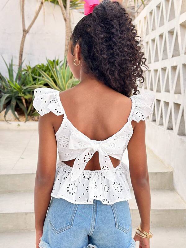 Top informal sin mangas con lazo y espalda descubierta, estilo de moda para niñas - Juego de ropa a juego entre hermanos (2 piezas vendidas por separado)