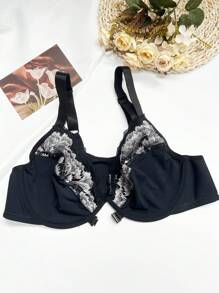 SHEIN 1 pieza Sujetador con aros para mujer de talla grande, sujetador sexy push up de encaje y parches