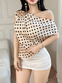 Casual Loose Off-Shoulder Mini Dress, Suitable For Summer - Apricot - View 4