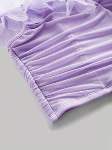 SHEIN MOD Áo trễ vai màu trơn có họa tiết hoa 3D - Màu tím  Violet - Xem 4