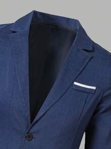 SHEIN 4pcs Set: Casual Navy Blue Blazer, Vest, Shirt And Pants For Teenage Boys, Formal Outfit For Events And Occasions Young Boys Suit Set Young Boys Suits Teen Boys Suits, School, Campus, College Fall Winter - Multicolor - View 7