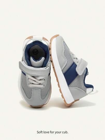 Cozy Pixies 1 Pair Toddler Boys' Simple Versatile Blue-Grey Contrasting Color Soft-Bottom Comfortable Non-Slip Casual Sneakers, Spring/Summer