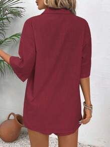 EMERY ROSE Damen 2 Stücke Set aus einfarbigem Knopfhemd und Shorts