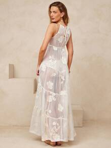 L'Amorae Cubre traje de baño de mujer con elegante detalle de botón y cuentas de flores de jacquard de ganchillo, atuendos de playa y vacaciones de verano, atuendos de verano para mujeres, atuendos de vacaciones para mujeres, atuendos de cumpleaños, 4 de julio para mujeres - Albaricoque - Ver 4