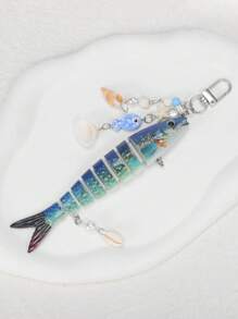 ROMWE Kawaii 1pc Handmade Sea Shell Fish Keychain, Bionic Fishing Lure, Multi-Section Fish Hook Pendant In Vacation/Ocean Style - Multicolor - View 4