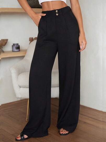 EURMUSE Petite Size Casual Style, Linen, Effortless Palazzo Pants