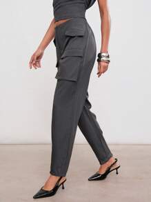 Hauture Solid Color Fashion Cargo Pocket Trousers, Suitable For Summer - Grey - View 5