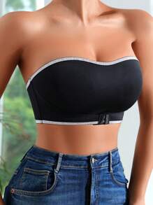 SHEIN 1 pieza Corsé de mujer con cierre delantero de cinta de satén de contraste, cómodo y casual
