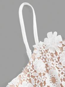 SHEIN MOD Women Lace Double Layer Cami Midi Sheath Dress, Elegant Dress,Western Women Outfits,Graduation White Dress,Easter Women Dress,Dress Beach,Casual Summer Dress,White Elegant Dress - White - View 4