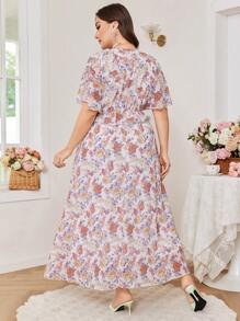 Modelyn Plus Size Women Chiffon Floral Print Ruffle Hem Dress - Multicolor - View 2