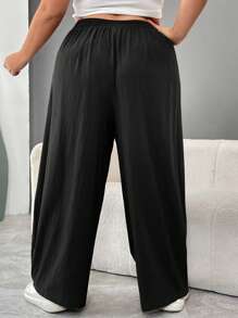 SHEIN CURVE+ Pantaloni casual alla caviglia con tasche, taglie forti, abiti estivi per vacanze al mare/città/campagna, abbigliamento da spiaggia - nero - Visualizzare 2