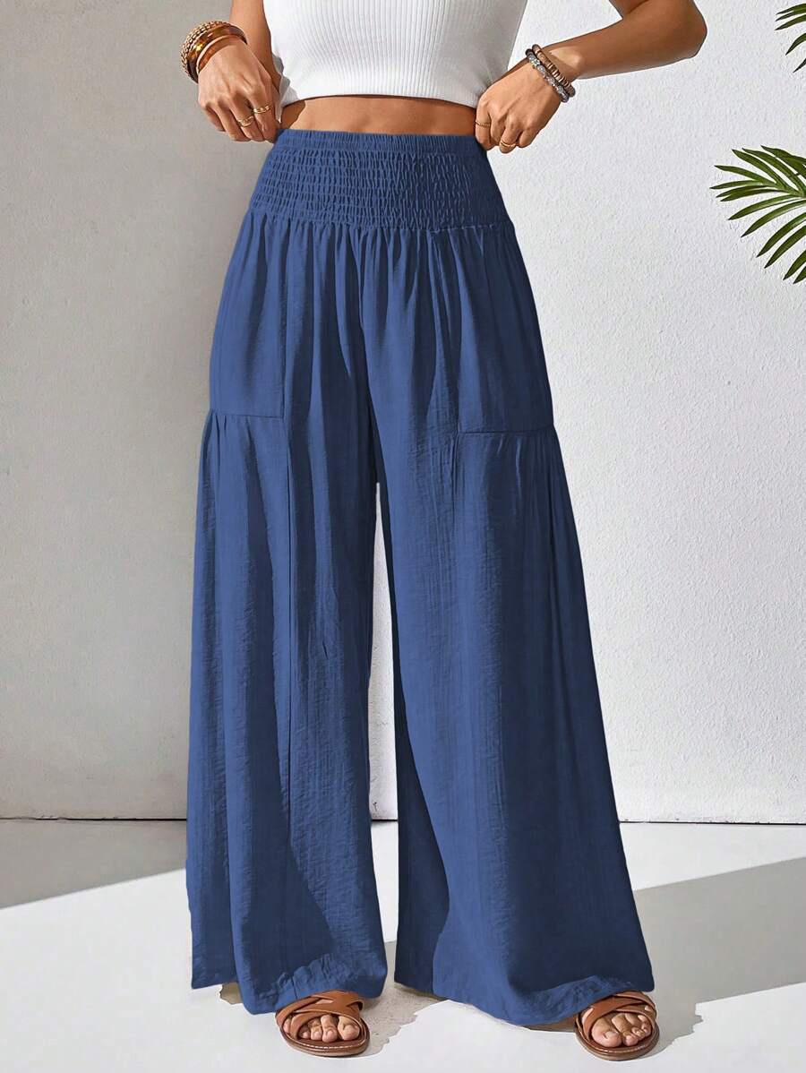 Breezaya Quần ống rộng thoải mái cho nữ, thiết kế thời trang phù hợp cho mùa hè - Màu xanh lam - Xem 1